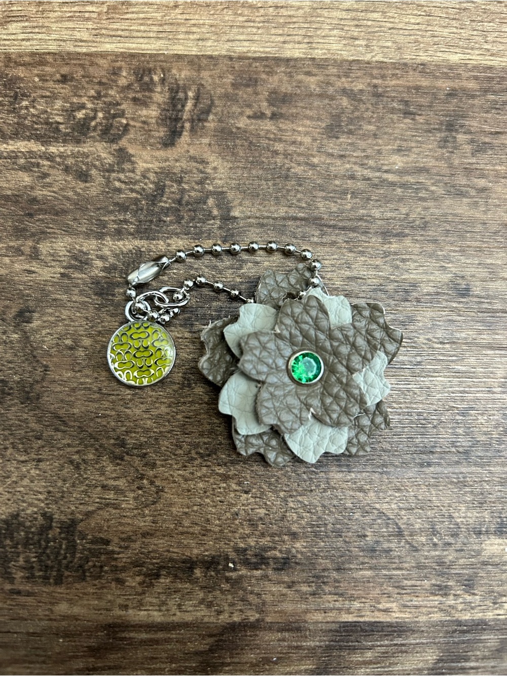 Upcycled Coach Medallion Yellow Layered Leather Flower Bag Charm/Keychain